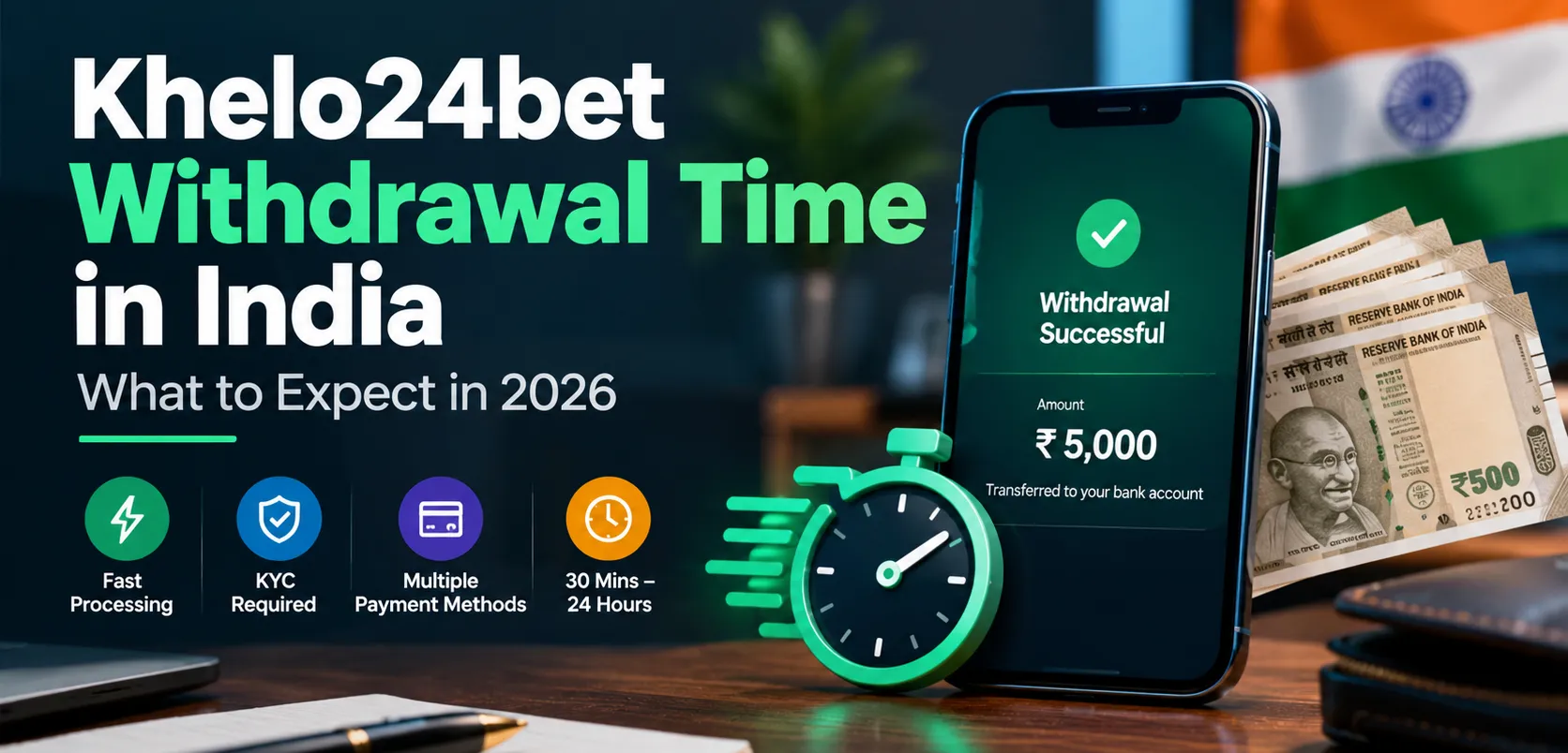 Khelo24bet withdrawal time in India 2026